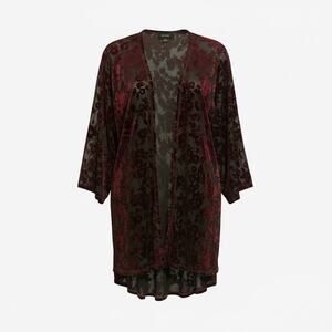 Espresso Velvet Burnout Open Front Cardigan Kimono Burgundy Red Whimsigoth L